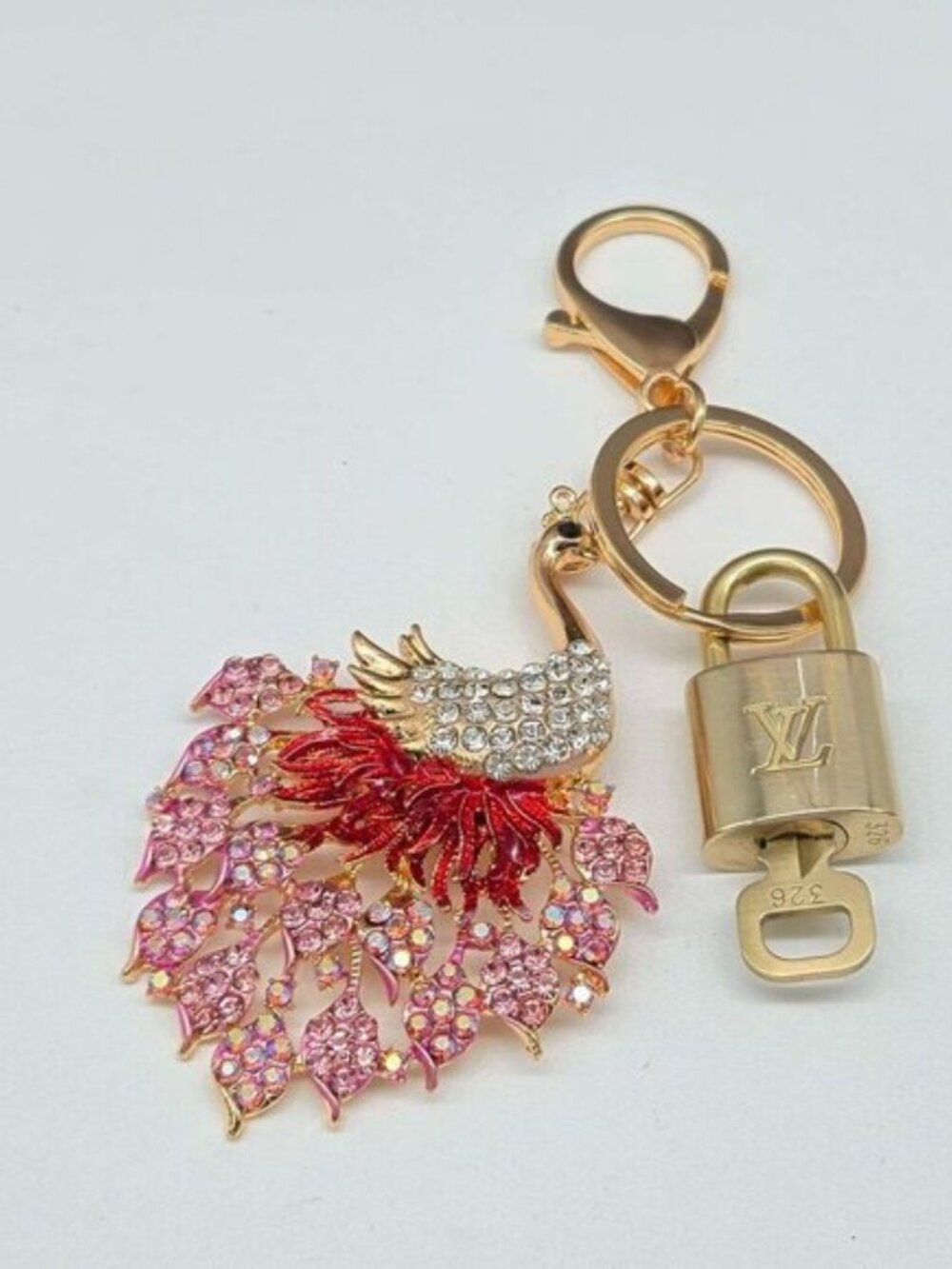 Louis Vuitton Authentic Gold Padlock 🔑Key + Stylish Unbranded Peacock Bag Charm - Picture 7 of 9